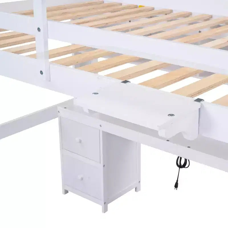 Whisen 78.4L x 57.6W Lit mezzanine pleine grandeur avec bureau, armoires, tiroirs et plateau de chevet, station de recharge intégrée, rangements multiples