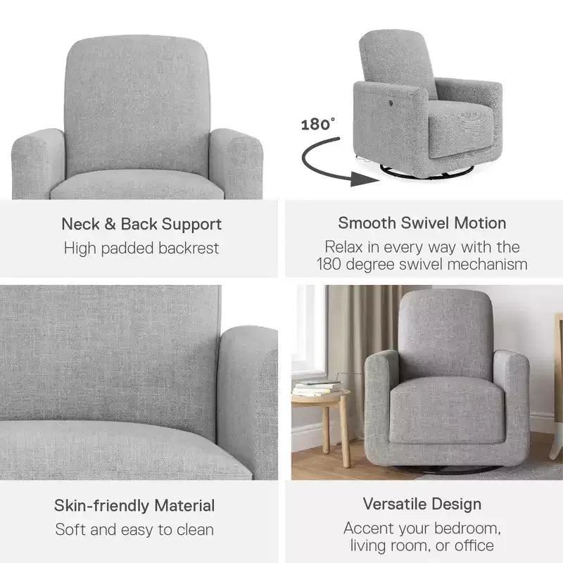 Fauteuil d'appoint pivotant DHP Step avec USB, lin gris clair