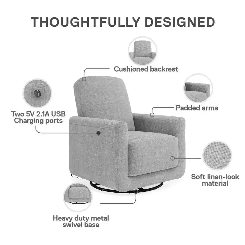 Fauteuil d'appoint pivotant DHP Step avec USB, lin gris clair