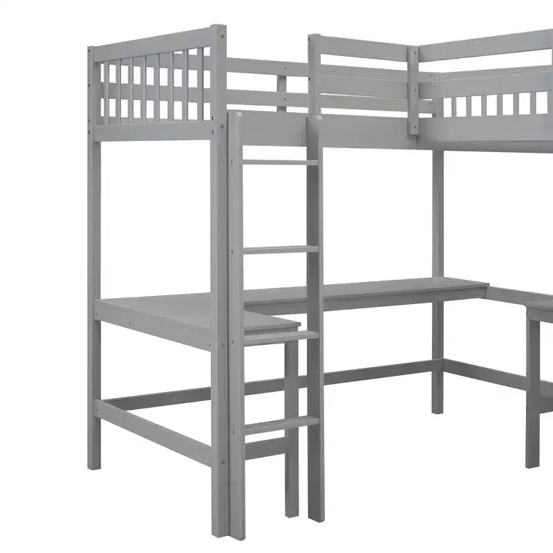 Whisen Lit mezzanine en bois en forme de L, taille double, 119 po L x 79,5 po l, avec échelle et 2 bureaux intégrés en forme de L