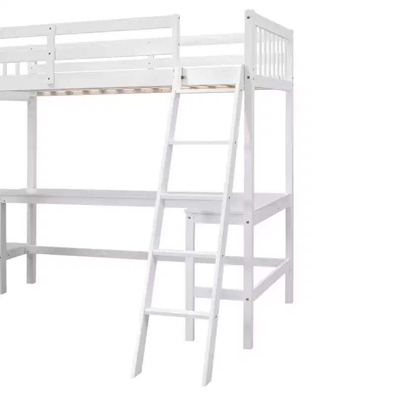 Whisen Lit mezzanine en bois en forme de L, taille double, 119 po L x 79,5 po l, avec échelle et 2 bureaux intégrés en forme de L