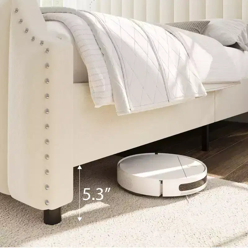 Cadre de lit WhizMax Grand lit/Très grand lit avec tête de lit de 127,5 cm de hauteur, cadre de lit Queen en velours avec tête et pied de lit touffetés à canaux verticaux
