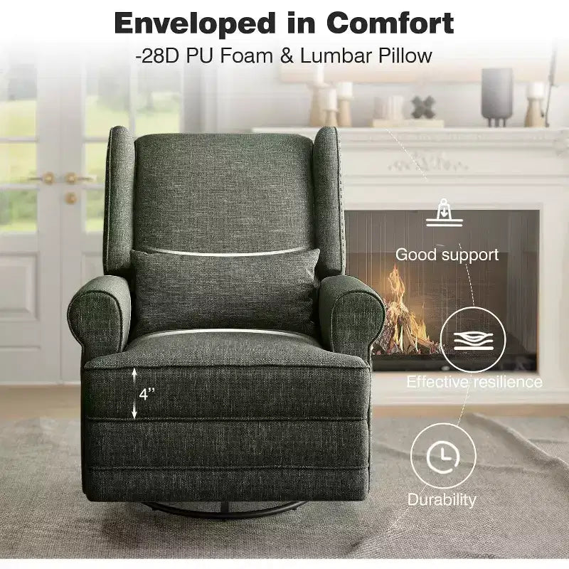 Fauteuil inclinable pivotant Heynemo, fauteuil à bascule confortable avec oreiller et repose-pieds, fauteuil à bascule pivotant pour chambre à coucher, chambre de bébé