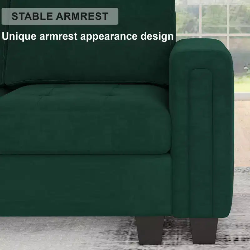 Canapé d'angle modulable 6 places en velours capitonné Belffin avec pouf de rangement