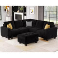 Canapé d'angle modulable Belffin en velours capitonné en forme de L avec pouf de rangement Canapé sectionnel avec méridiennes réversibles
