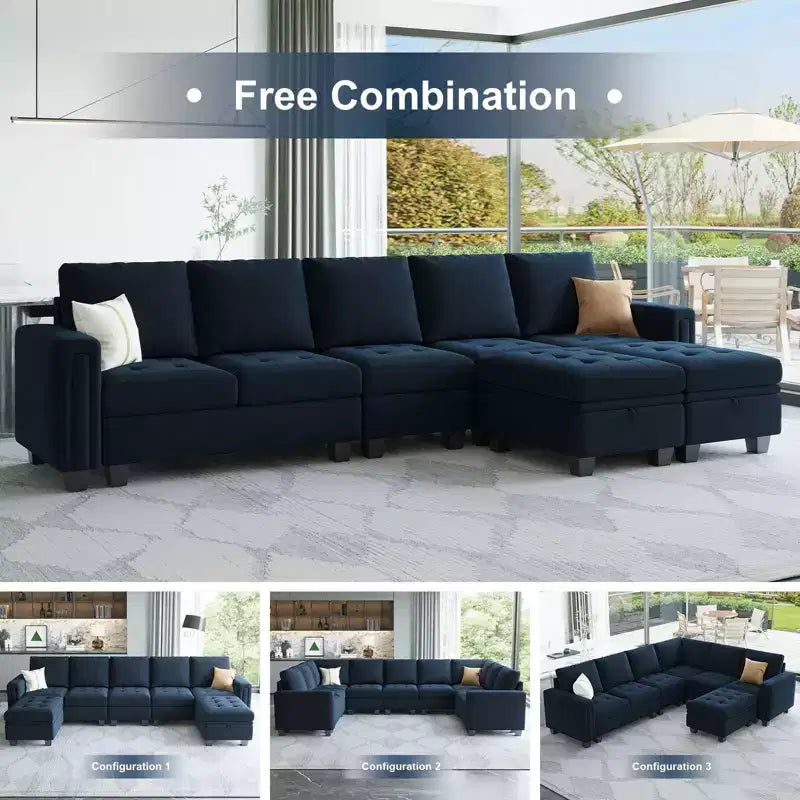 Canapé modulaire en velours capitonné Belffin, 3 places, pour salon