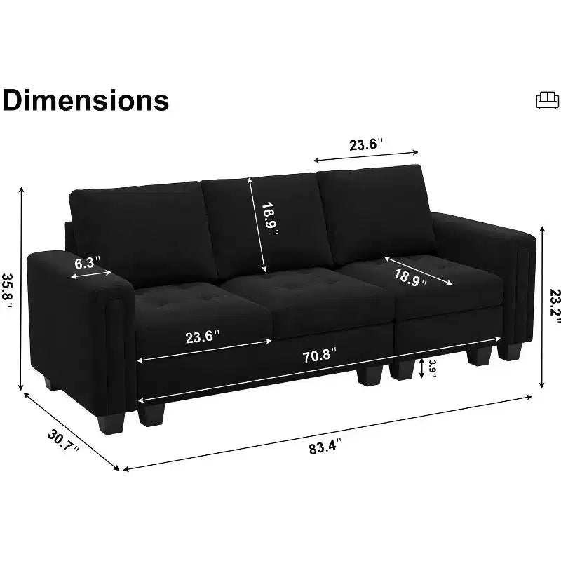 Canapé modulaire en velours capitonné Belffin, 3 places, pour salon
