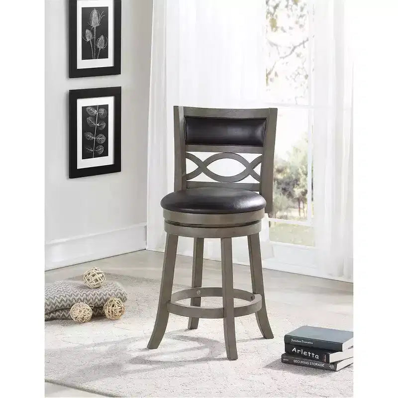 Tabouret de comptoir pivotant en bois gris Manchester avec assise en PU, New Classic Furniture