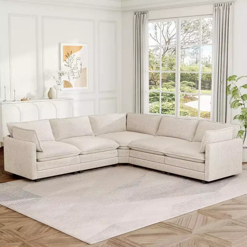 Hyleory 117 Canapé Sectionnel Moderne en Velours Côtelé à 5 Places pour Salon