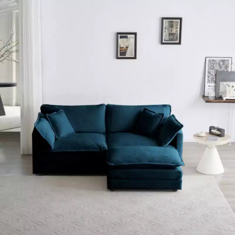Causeuse en chenille avec pouf et repose-pieds : Idéal pour les petits espaces