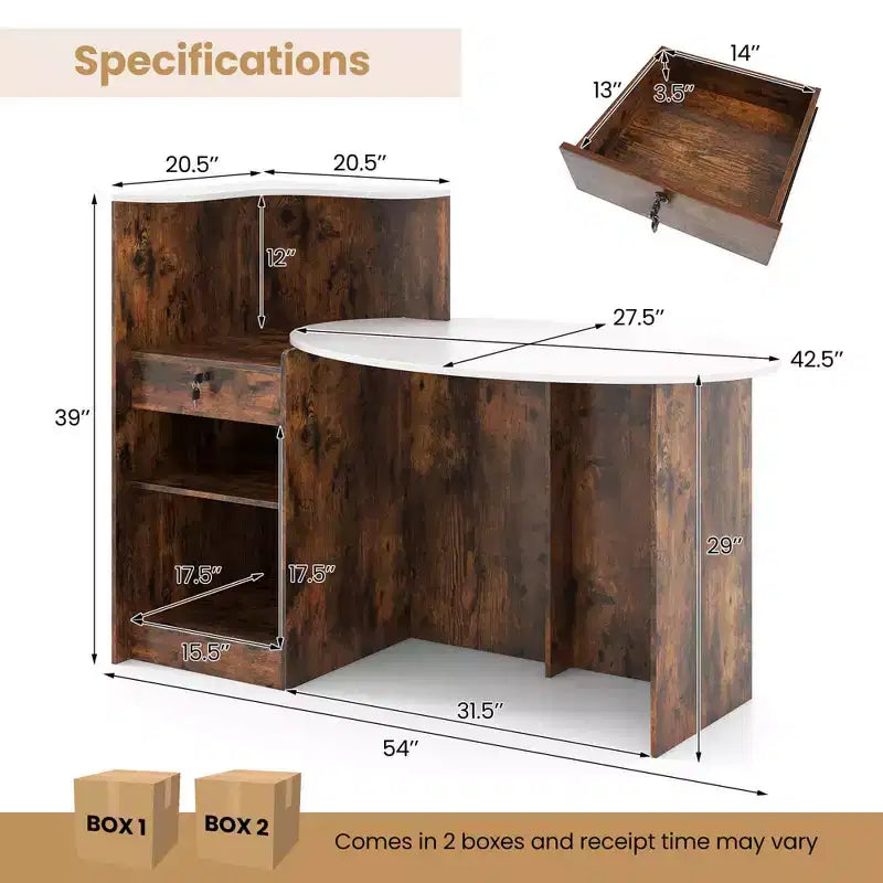 Comptoir de Réception Costway avec Tiroir Verrouillable et Étagère Réglable, Plateau Ovale, pour Magasin, Blanc/Noir