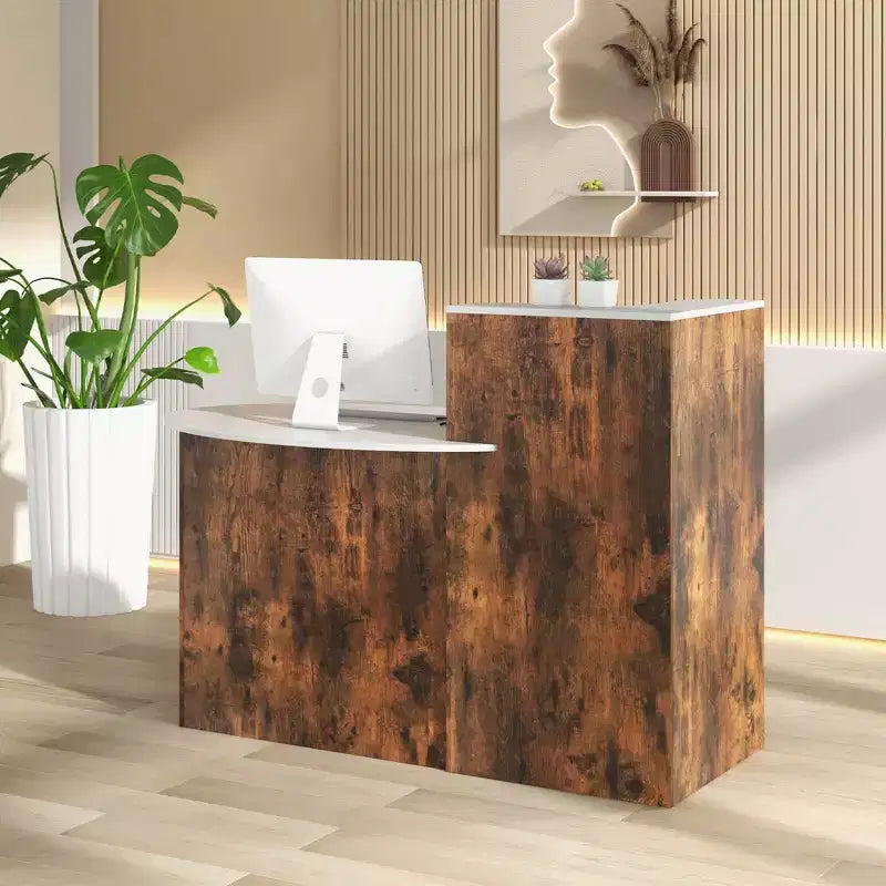 Comptoir de Réception Costway avec Tiroir Verrouillable et Étagère Réglable, Plateau Ovale, pour Magasin, Blanc/Noir
