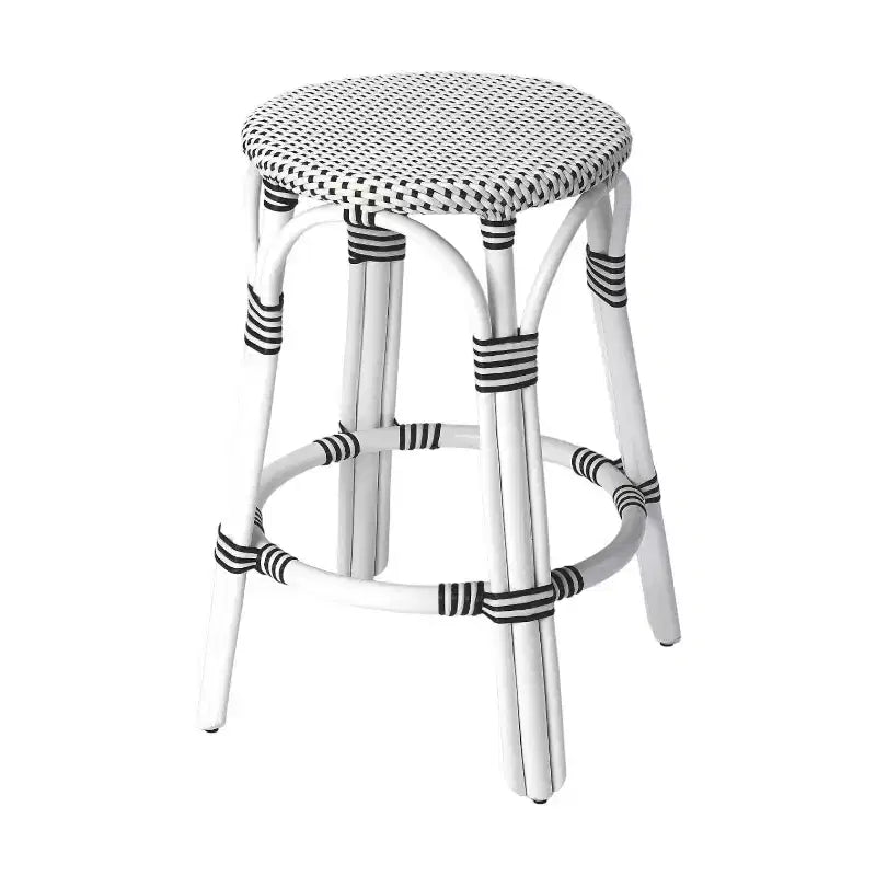HomeRoots 24 Black and White Rattan Backless Counter Height Bar Chair