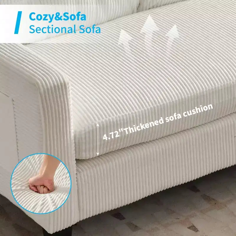Canapé sectionnel d'angle convertible 3 places Mjkone 76 avec pouf de rangement, en velours côtelé