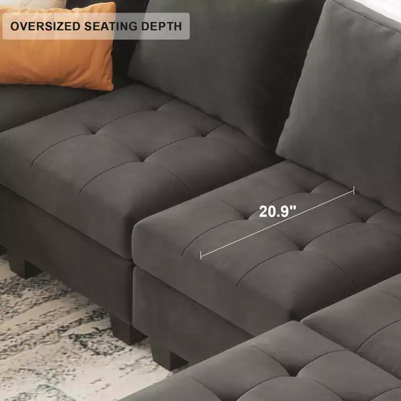 Belffin Canapé modulable long en velours capitonné