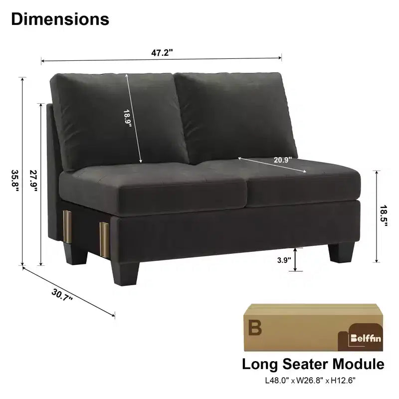 Belffin Canapé modulable long en velours capitonné