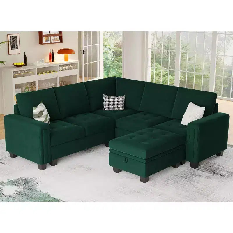 Belffin Canapé modulable long en velours capitonné