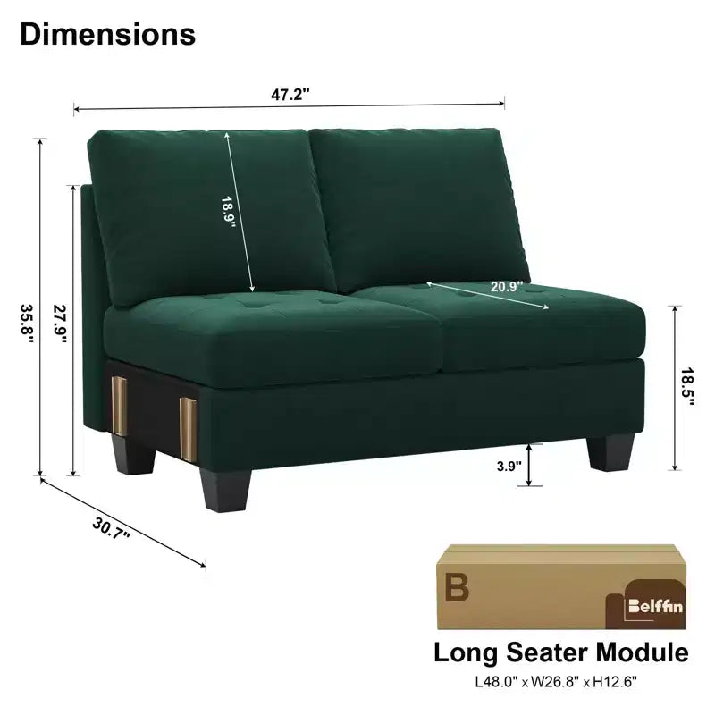 Belffin Canapé modulable long en velours capitonné