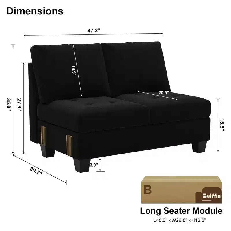 Belffin Canapé modulable long en velours capitonné