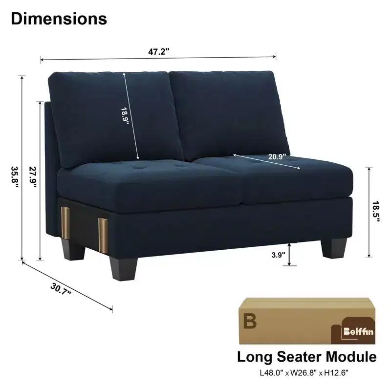 Belffin Canapé modulable long en velours capitonné