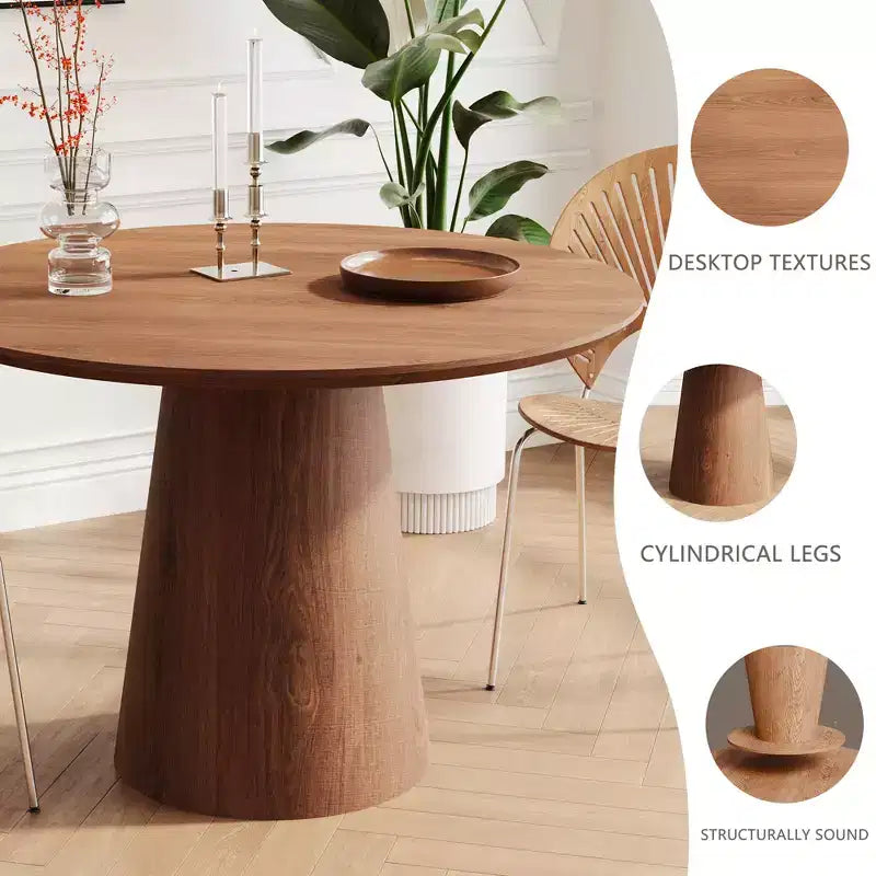 Table à manger ronde de 110 cm, table à manger à piédestal moderne, table d'appoint de loisirs pour salon, salle à manger, café, cuisine, petit espace