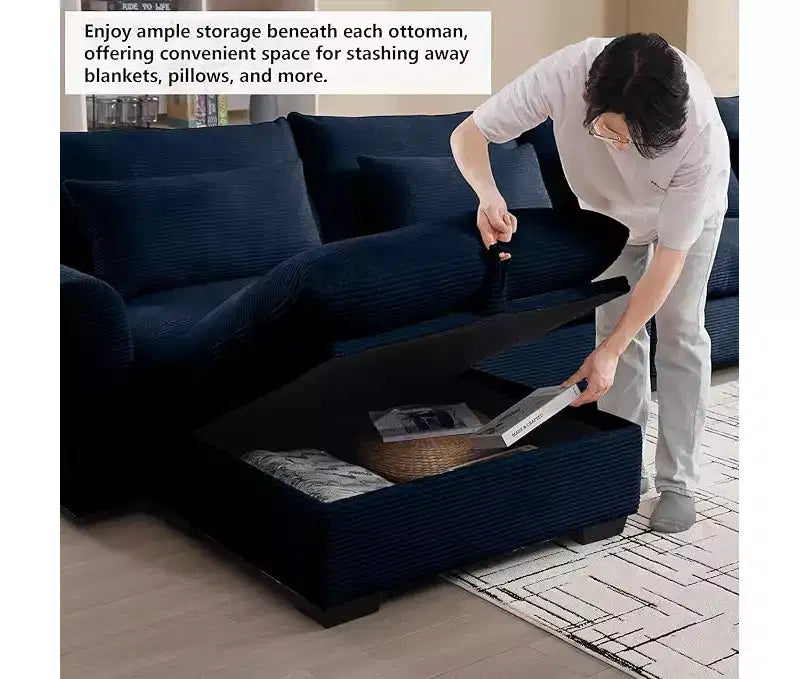 Christopher Knight Home Nelly Grand Canapé Sectionnel en Corduroy en Forme de L de 157,5, avec Ottoman de Rangement et 4 Coussins Lombaires