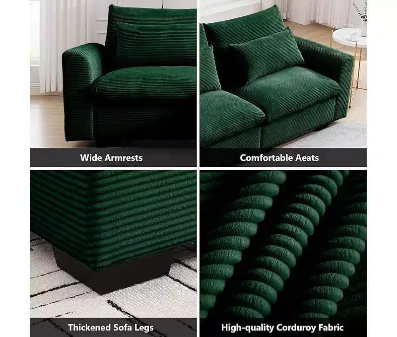 Christopher Knight Home Nelly Grand Canapé Sectionnel en Corduroy en Forme de L de 157,5, avec Ottoman de Rangement et 4 Coussins Lombaires