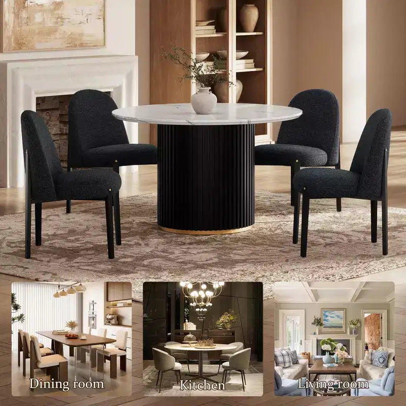 Lot de 4 chaises de salle à manger en bouclette, chaises épaisses rembourrées avec pieds en métal et dossier incurvé, pour salle à manger, cuisine, salon, chambre à coucher - Morden Fort