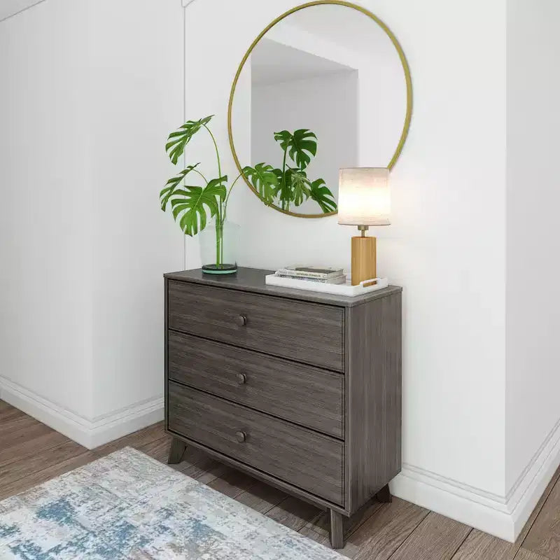 Plank+Beam Commode classique à 3 tiroirs en bois massif, petite commode de chambre, commode à tiroirs