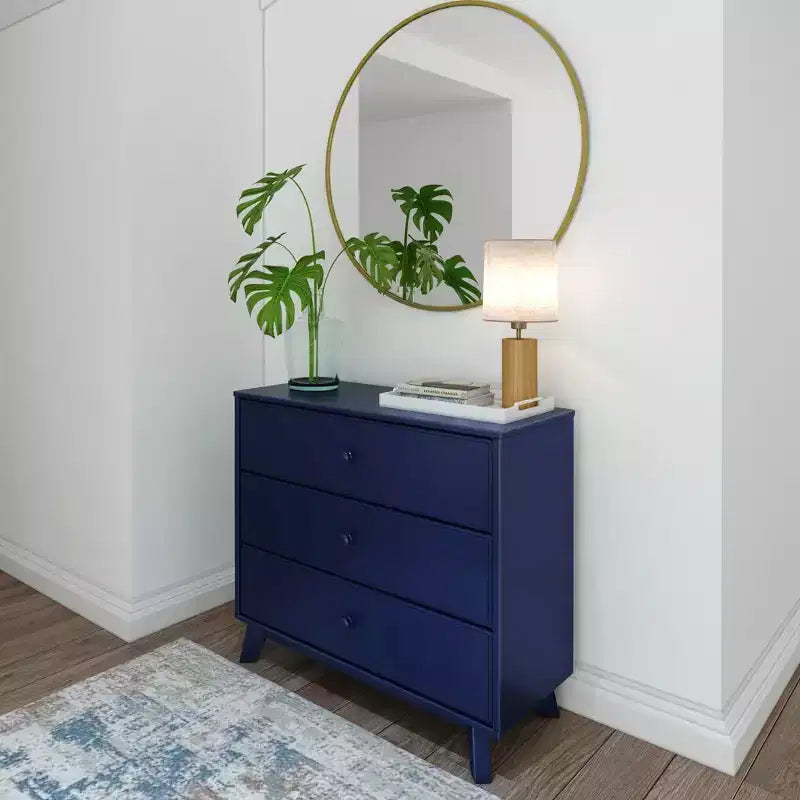 Plank+Beam Commode classique à 3 tiroirs en bois massif, petite commode de chambre, commode à tiroirs