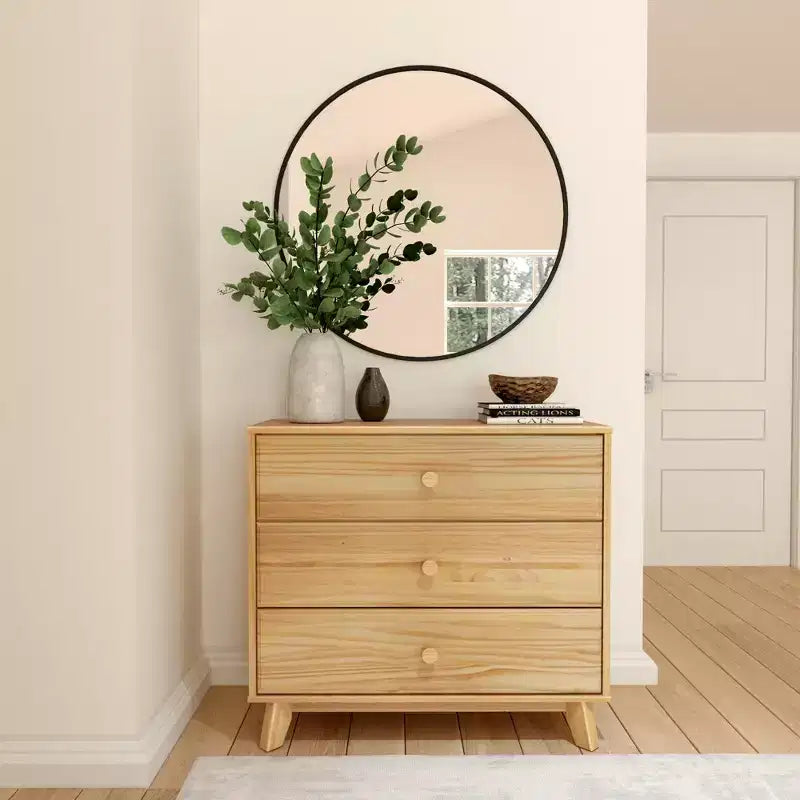 Plank+Beam Commode classique à 3 tiroirs en bois massif, petite commode de chambre, commode à tiroirs