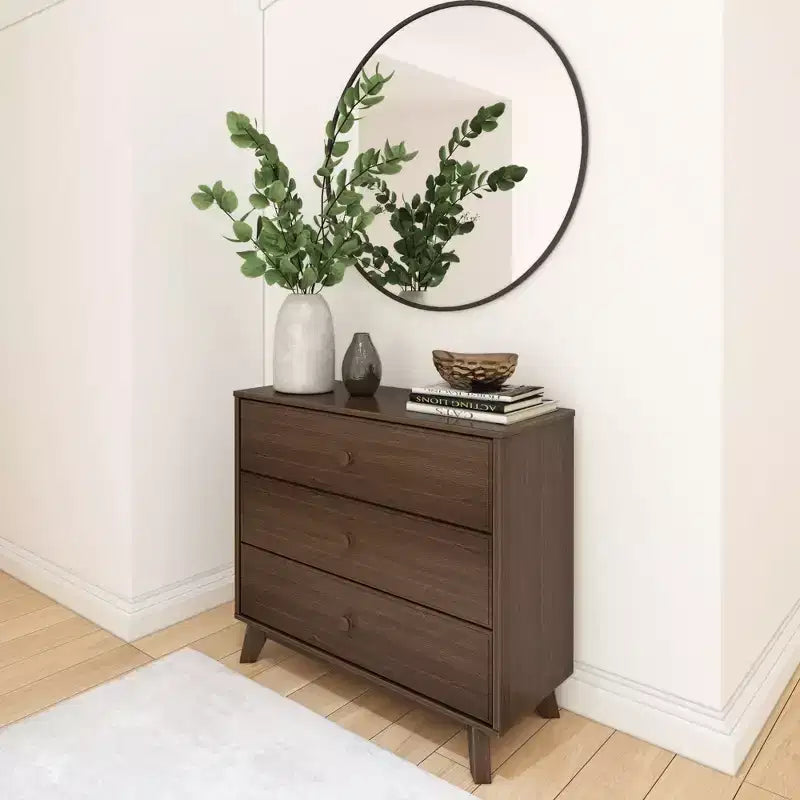 Plank+Beam Commode classique à 3 tiroirs en bois massif, petite commode de chambre, commode à tiroirs