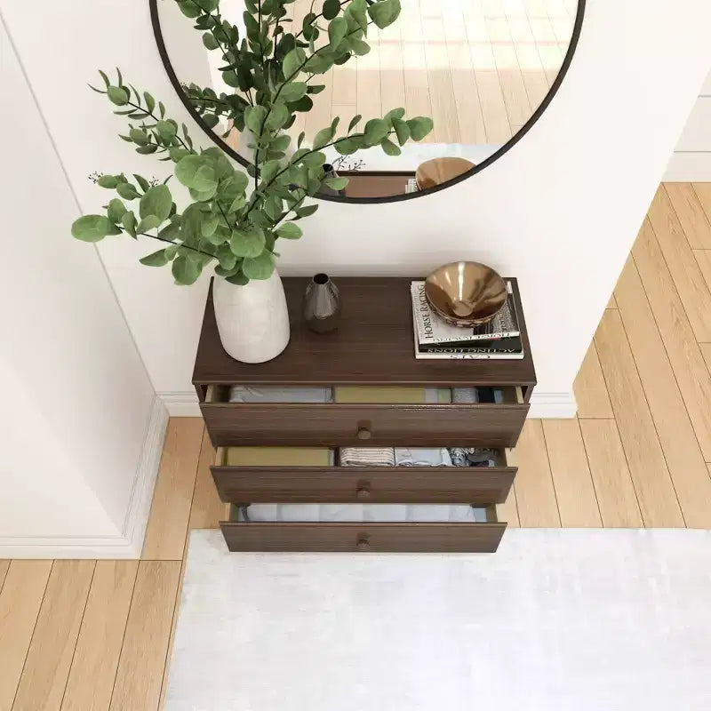 Plank+Beam Commode classique à 3 tiroirs en bois massif, petite commode de chambre, commode à tiroirs