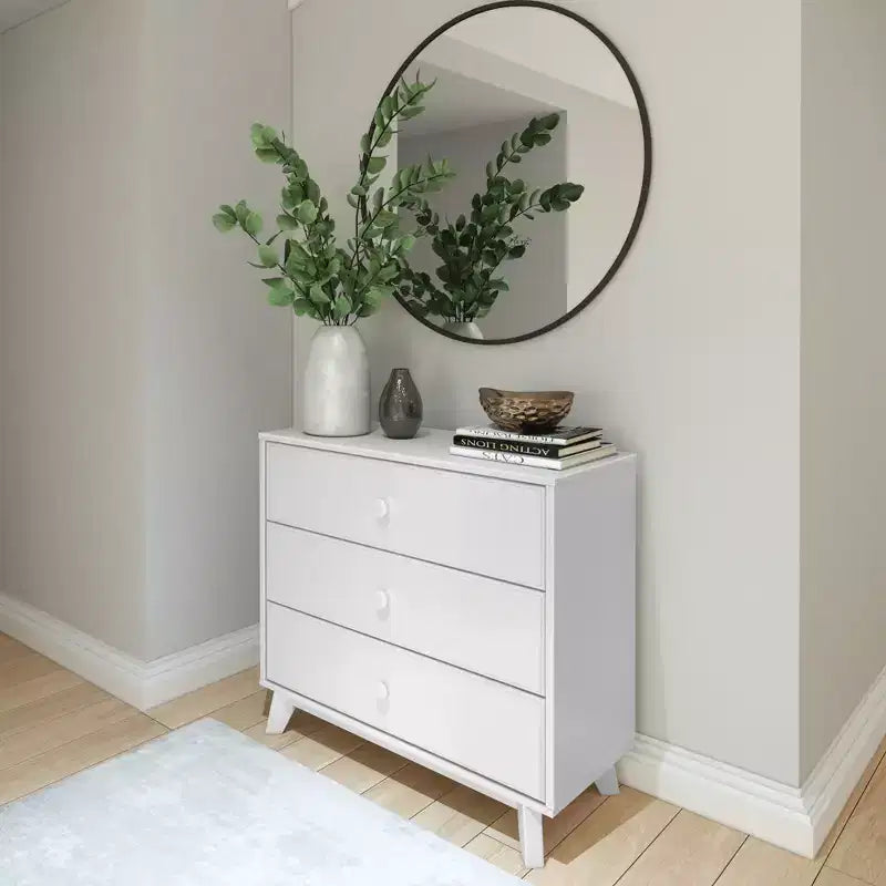Plank+Beam Commode classique à 3 tiroirs en bois massif, petite commode de chambre, commode à tiroirs