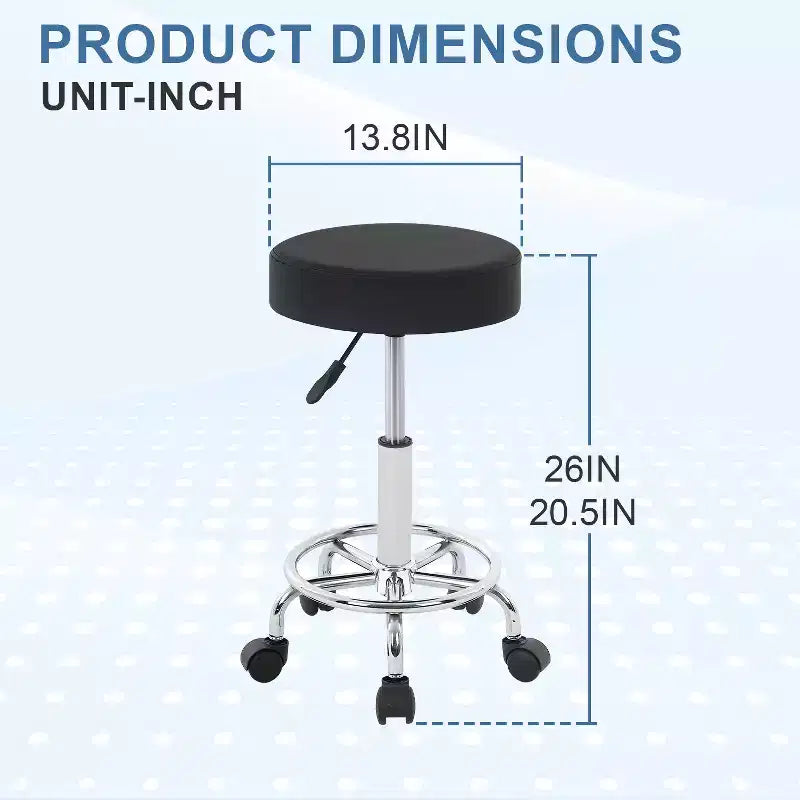 Tabouret roulant rond BestMassage, tabouret de salon avec repose-pieds, coussin en cuir PU, noir