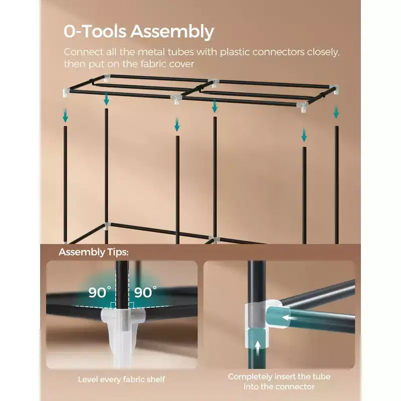 Penderie portable avec étagère à chaussures et housse, organisateur de rangement, étagères et 4 poches latérales, 127 x 45 x 176 cm