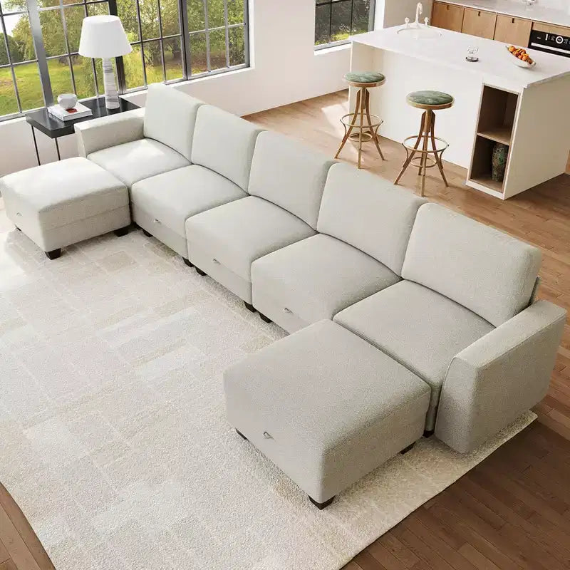Canapé d'angle 140 pour salon, grand canapé sectionnel modulaire, canapé modulaire en U avec rangement