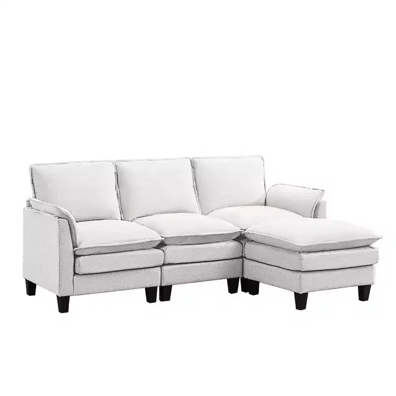 HYLEORY Canapé d'angle moderne en lin flanelle de 192 cm de large avec pouf pour salon