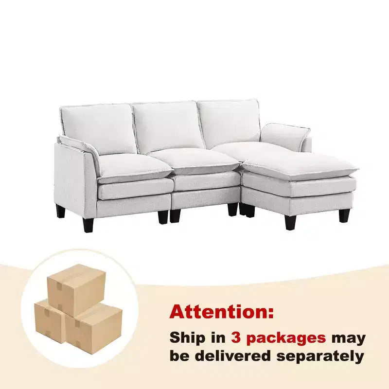 HYLEORY Canapé d'angle moderne en lin flanelle de 192 cm de large avec pouf pour salon