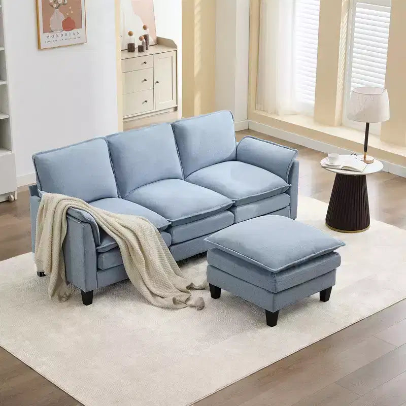 HYLEORY Canapé d'angle moderne en lin flanelle de 192 cm de large avec pouf pour salon