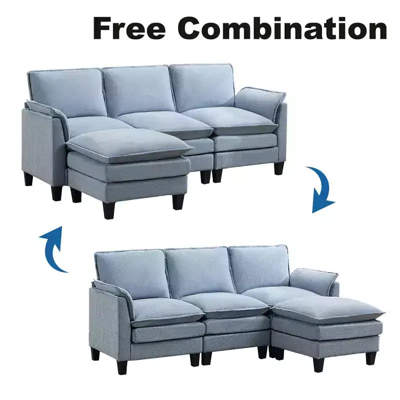 HYLEORY Canapé d'angle moderne en lin flanelle de 192 cm de large avec pouf pour salon