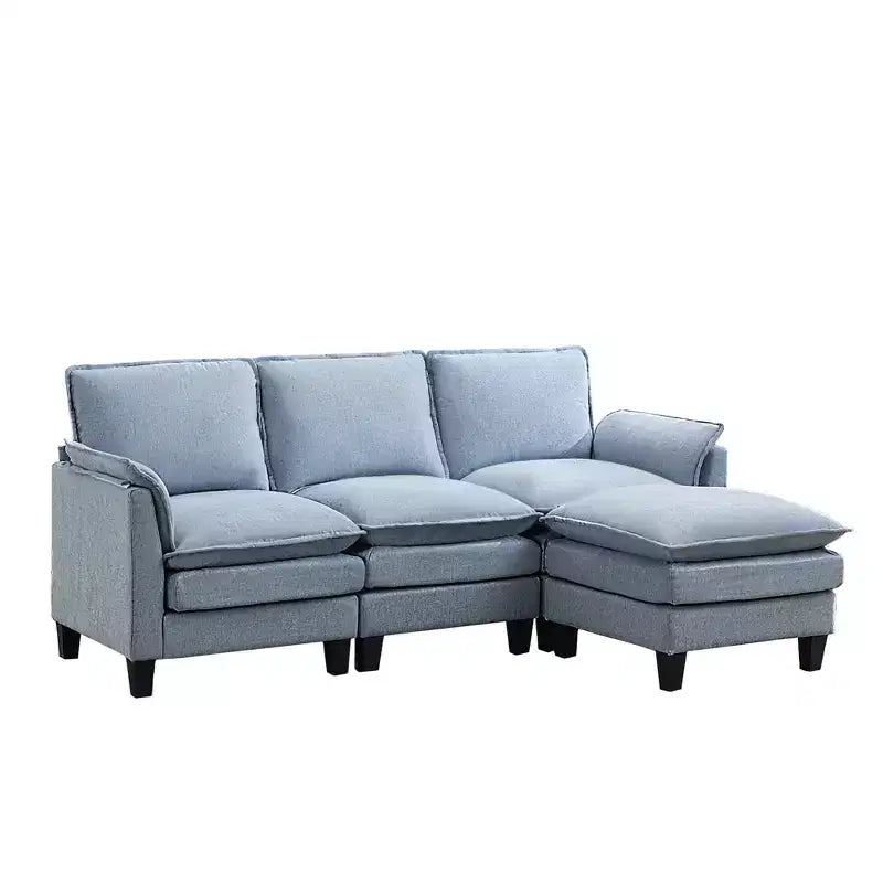HYLEORY Canapé d'angle moderne en lin flanelle de 192 cm de large avec pouf pour salon