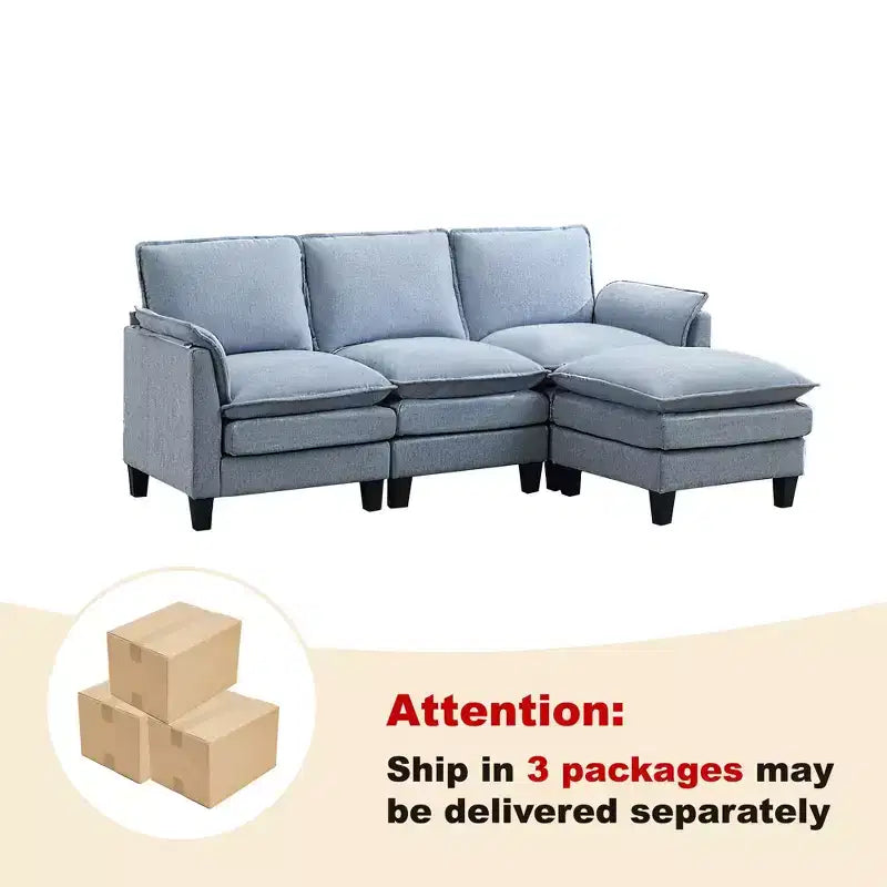HYLEORY Canapé d'angle moderne en lin flanelle de 192 cm de large avec pouf pour salon