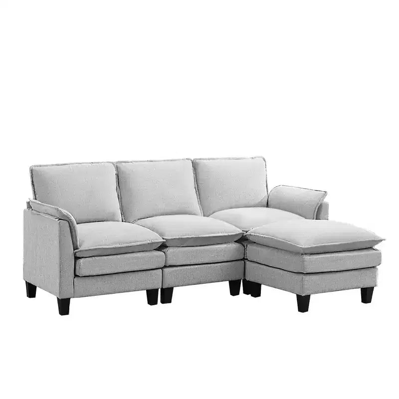 HYLEORY Canapé d'angle moderne en lin flanelle de 192 cm de large avec pouf pour salon