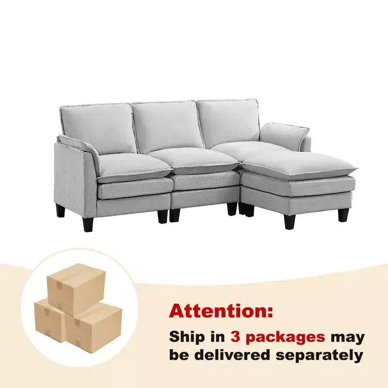 HYLEORY Canapé d'angle moderne en lin flanelle de 192 cm de large avec pouf pour salon