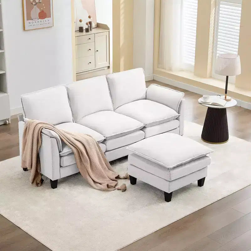 HYLEORY Canapé d'angle moderne en lin flanelle de 192 cm de large avec pouf pour salon