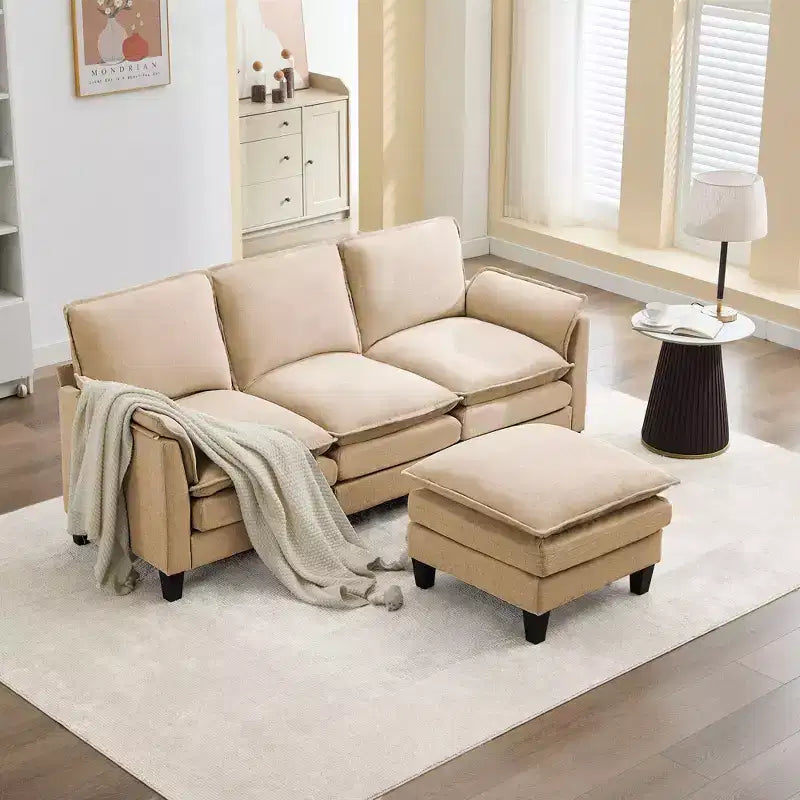 HYLEORY Canapé d'angle moderne en lin flanelle de 192 cm de large avec pouf pour salon