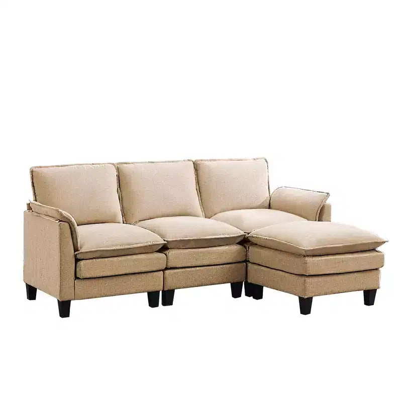 HYLEORY Canapé d'angle moderne en lin flanelle de 192 cm de large avec pouf pour salon