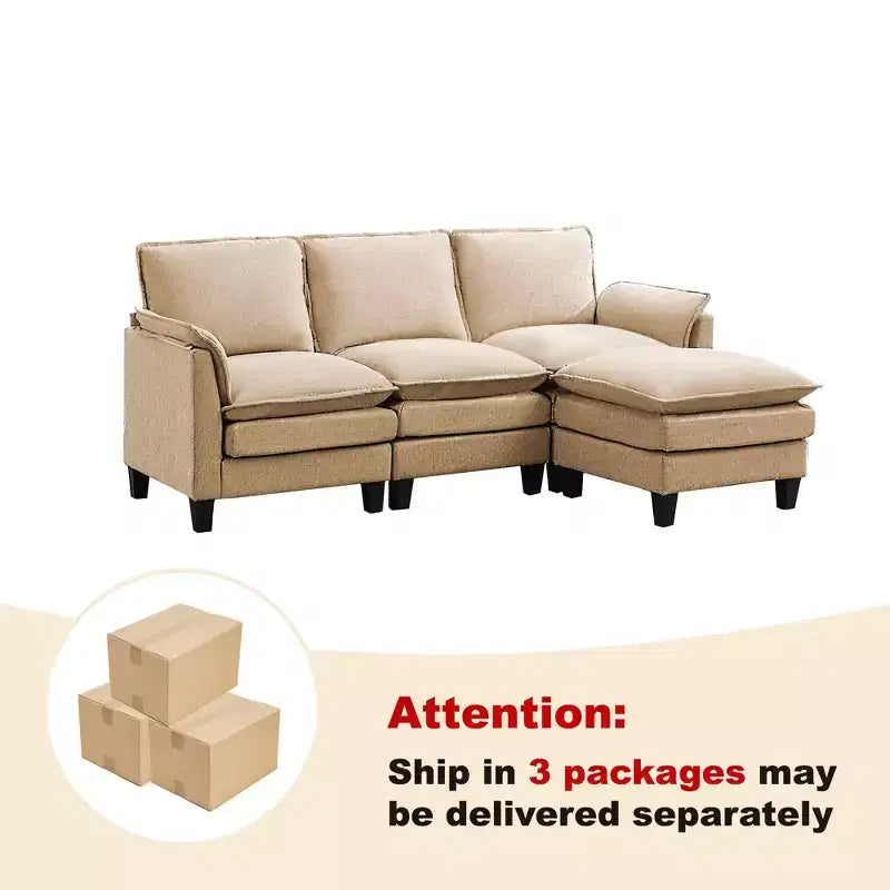 HYLEORY Canapé d'angle moderne en lin flanelle de 192 cm de large avec pouf pour salon