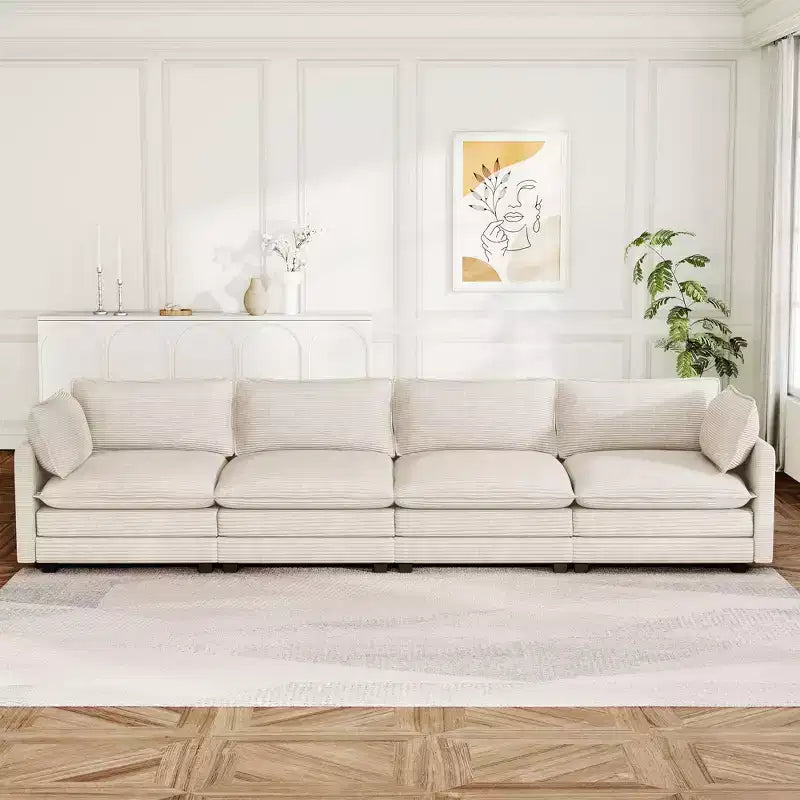 Hyleory 148 Modern Corduroy Straight 4 seater Couch Sectional Sofa for Living Room